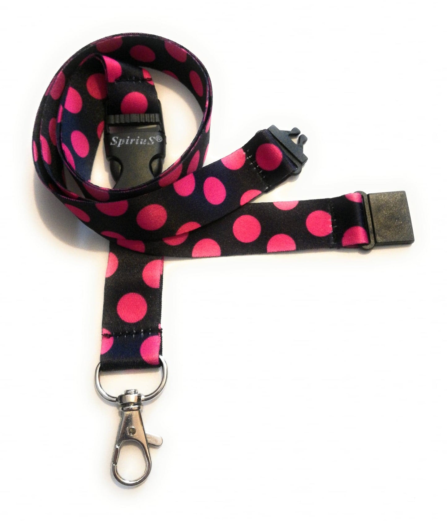 1 x SpiriuS Polka dot pink breakaway Lanyard neck strap for id badge holder