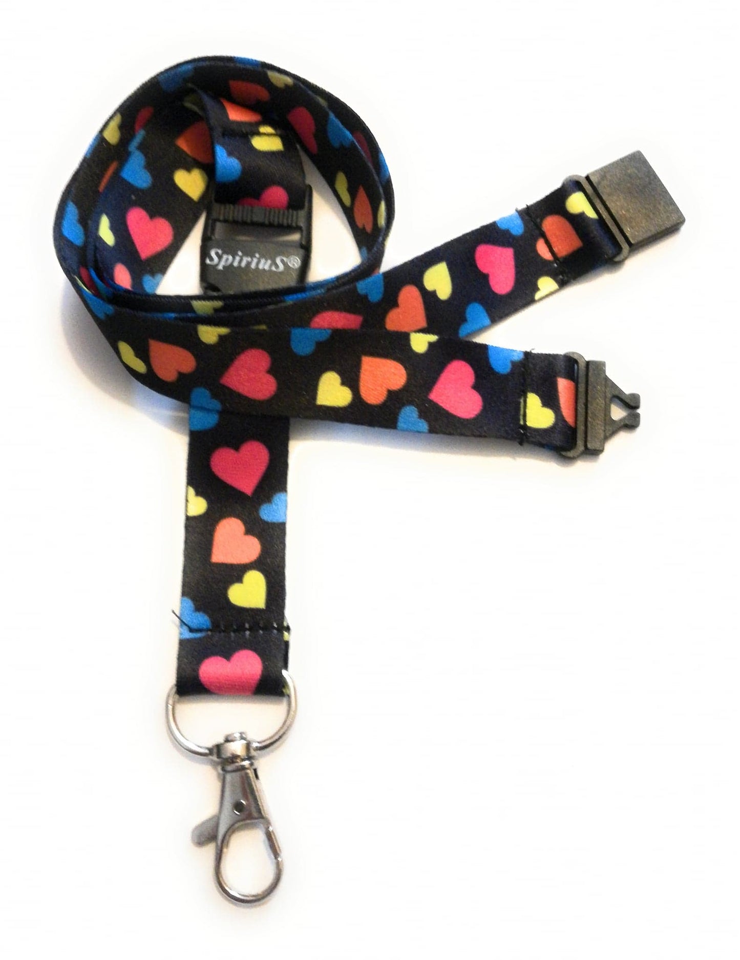 1 x SpiriuS MULTICOLOUR HEARTS breakaway Lanyard neck strap for id badge holder