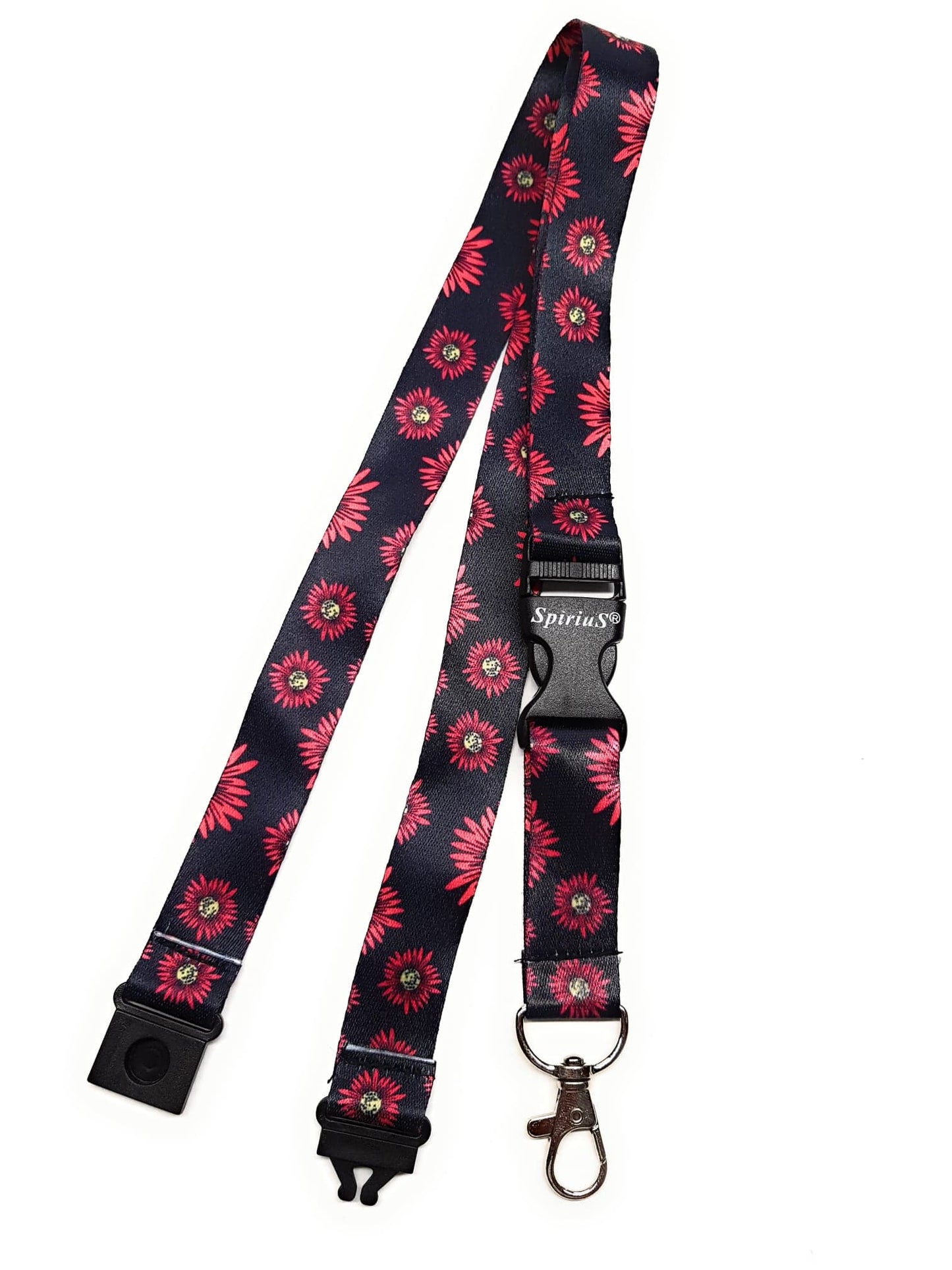 1 x SpiriuS Red flowers in black breakaway Lanyard neck strap for id badge holder
