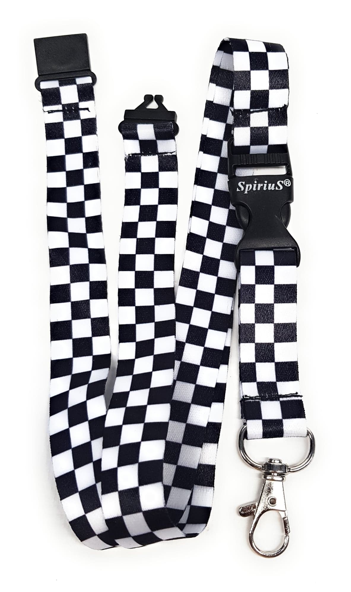 1 x SpiriuS WHITE BLACK CHECKER PLAID breakaway Lanyard neck strap for id badge holder