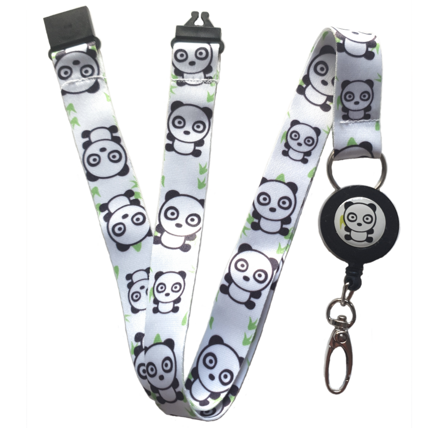 1x SpiriuS Lanyard with Panda in White Retractable Reel ID Badge Holder with metal clip Keyring
