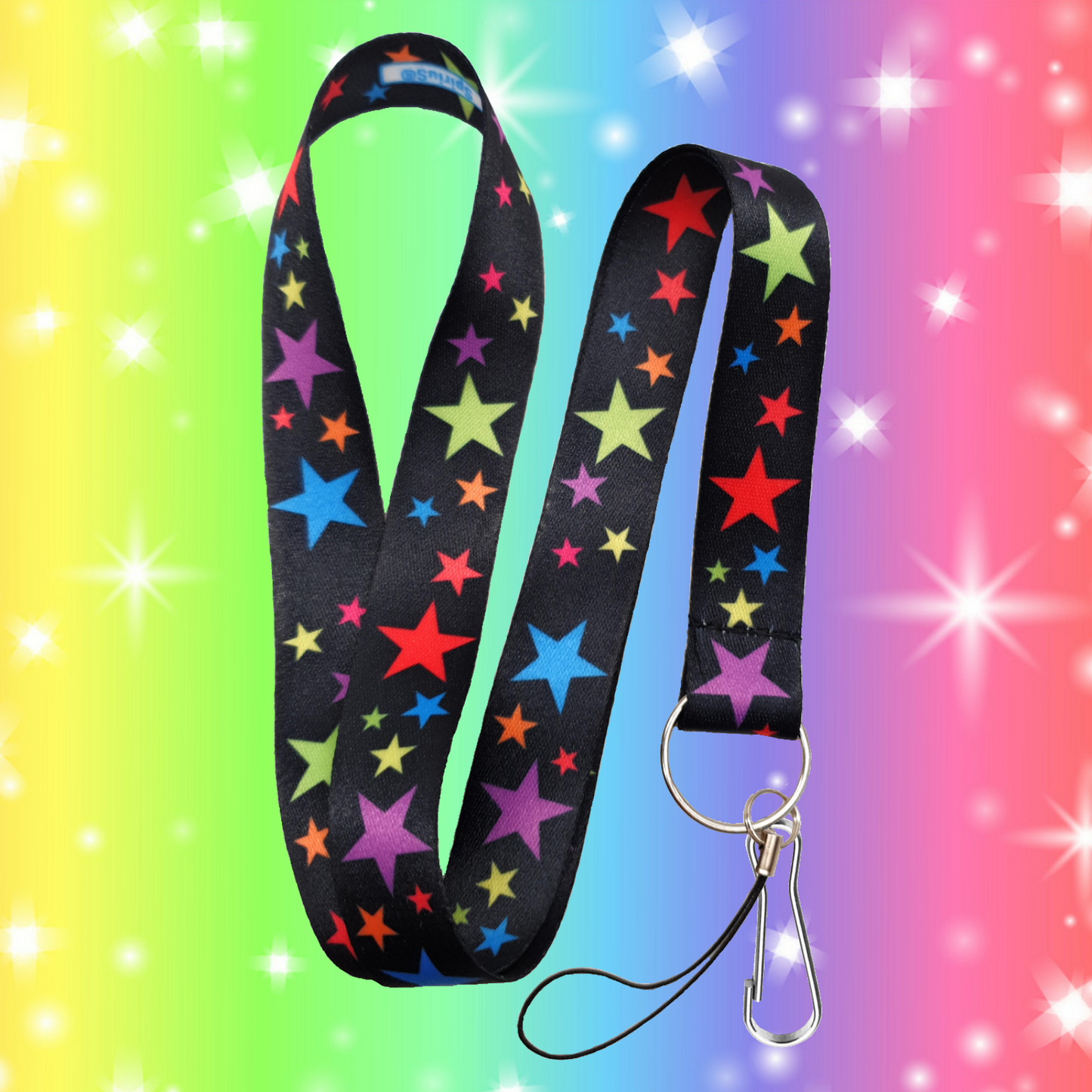 Lanyard Neck strap for ID card badge Holder with retractable reel Rainbow Stars