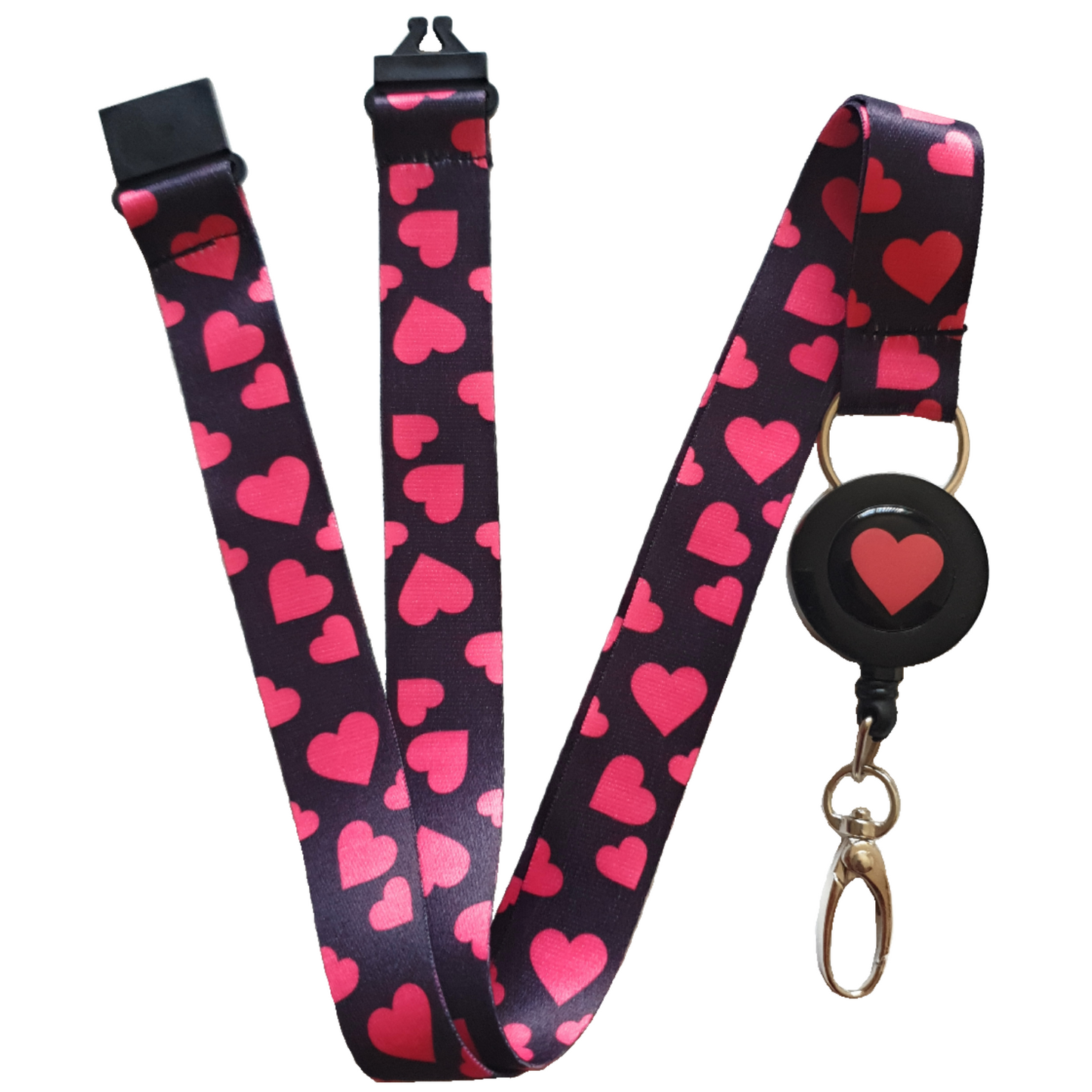 1x SpiriuS breakaway Lanyard with pink Hearts Retractable Reel ID Badge Holder with metal clip Keyring