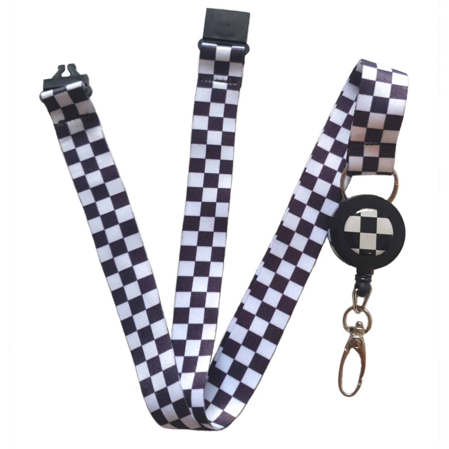 1x SpiriuS Lanyard with Checker Plaid Retractable Reel ID Badge Holder with metal clip Keyring