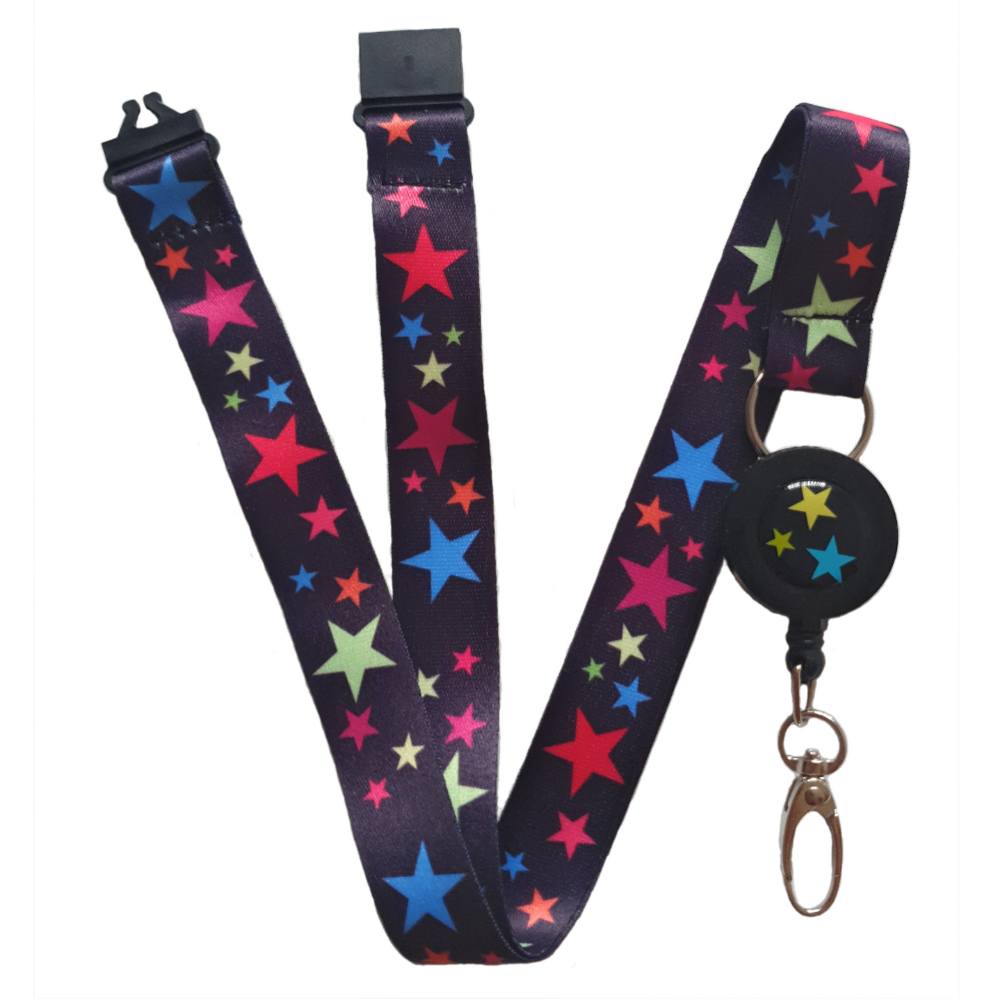 1x SpiriuS Lanyard with Rainbow Stars Retractable Reel ID Badge Holder with metal clip Keyring
