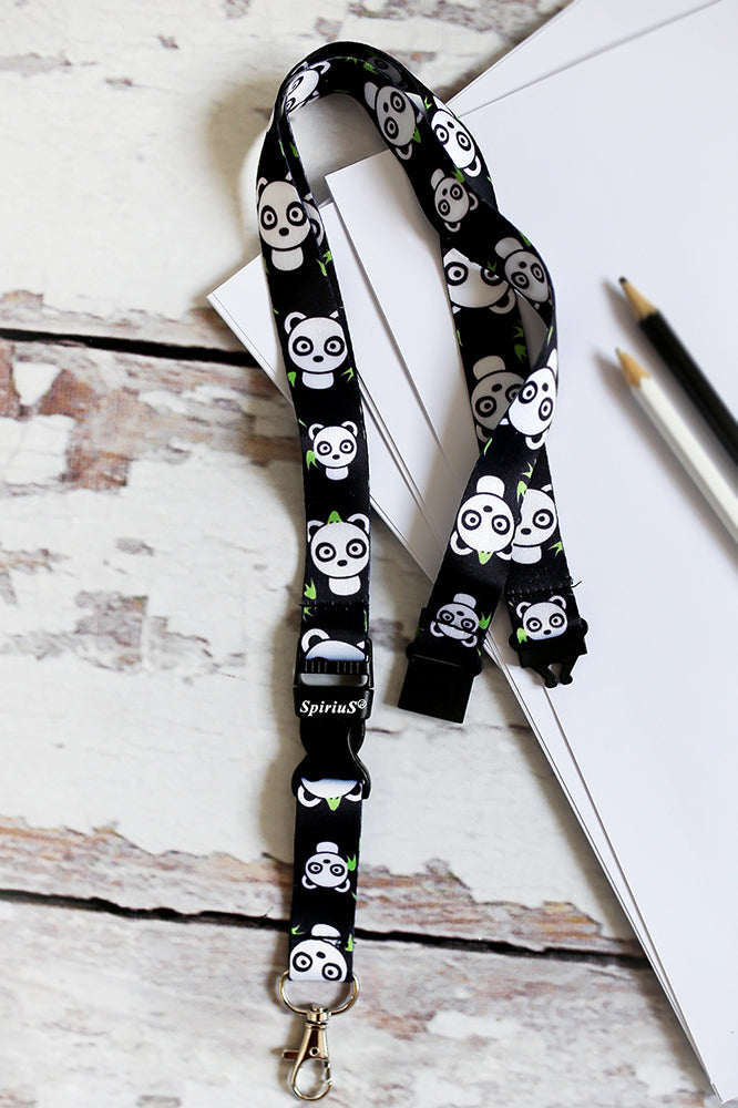 SpiriuS Panda in Black breakaway Lanyard neck strap + clear waterproof badge badge holder