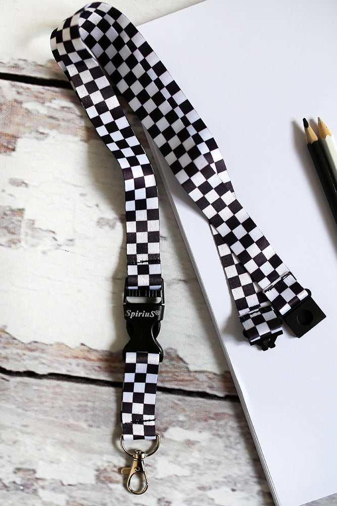 1 x SpiriuS Checker plaid breakaway Lanyard neck strap + clear waterproof badge badge holder
