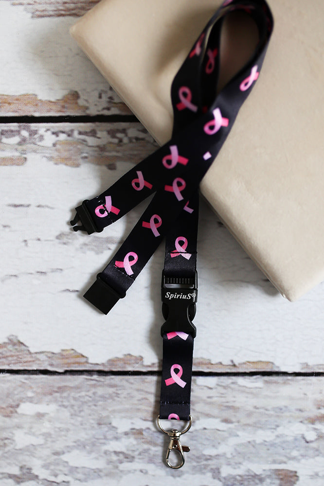 1 x SpiriuS Pink Cancer in Black breakaway Lanyard neck strap + Clear plasic badge