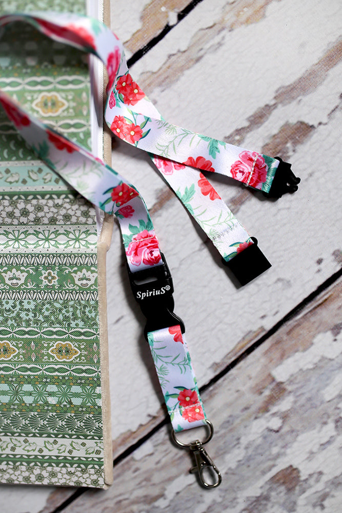 1 x SpiriuS Flowers in White breakaway Lanyard neck strap + Double side badge holder