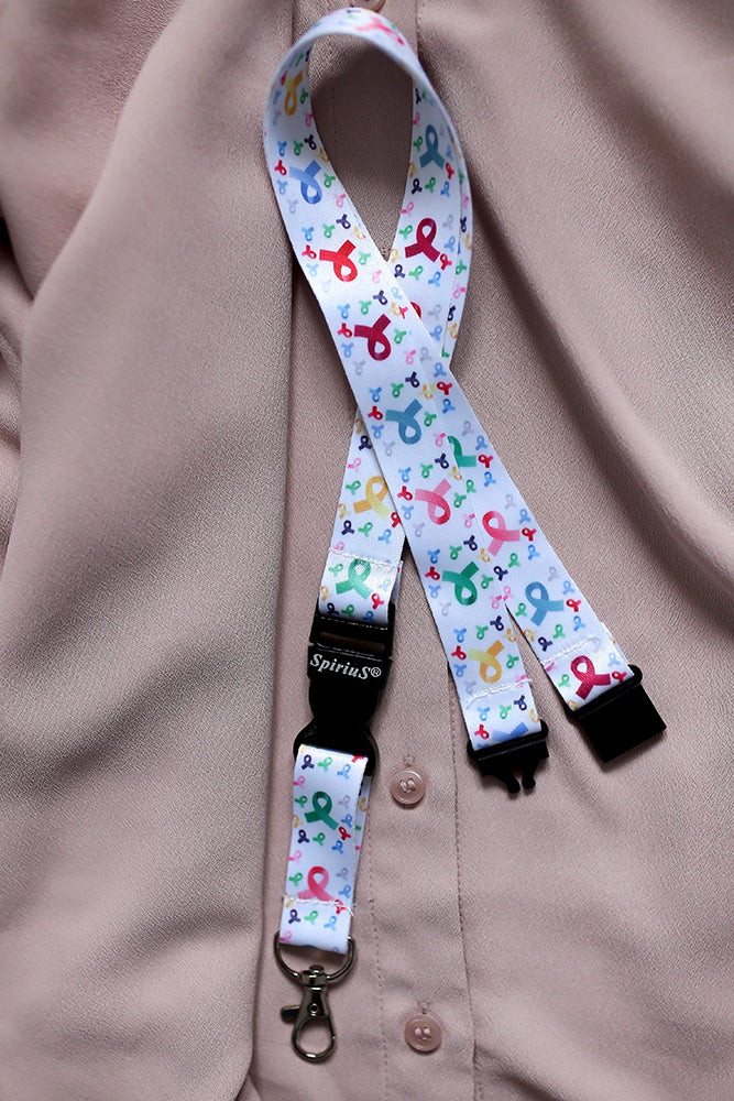 1 x SpiriuS Rainbow Cancer in White breakaway Lanyard neck strap + Clear plasic badge