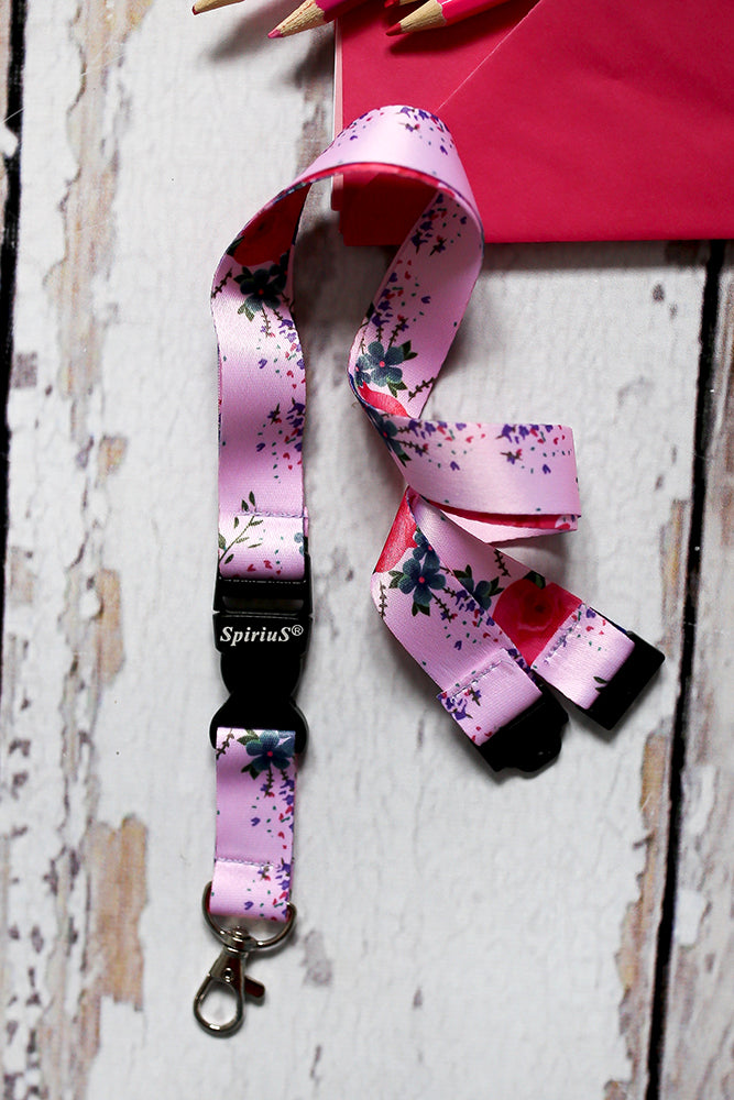 1 x SpiriuS Roses in Pink breakaway Lanyard neck strap + clear waterproof badge badge holder