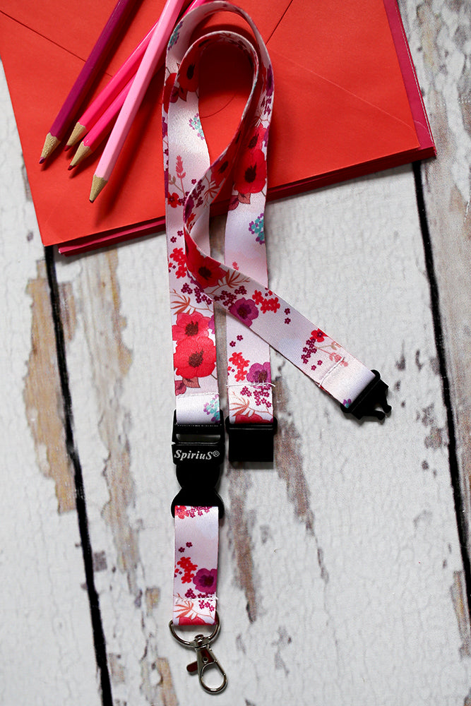 1 x SpiriuS POPPIES IN WHITE breakaway Lanyard neck strap + unique id badge holder