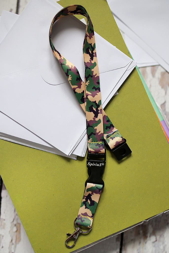 1 x SpiriuS Army Camouflage breakaway Lanyard neck strap + faux leather badges holder
