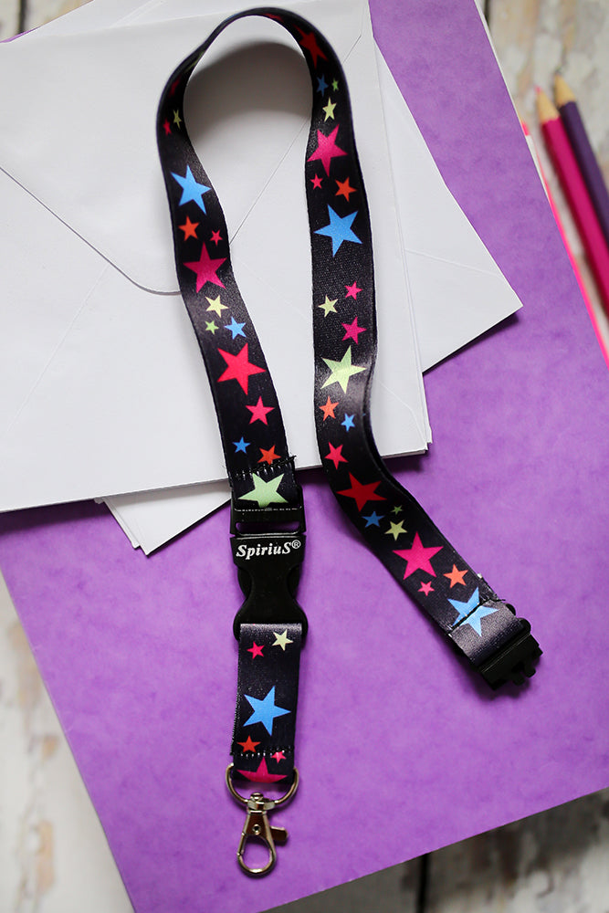 1 x SpiriuS Rainbow Stars breakaway Lanyard neck strap + clear waterproof badge badge holder