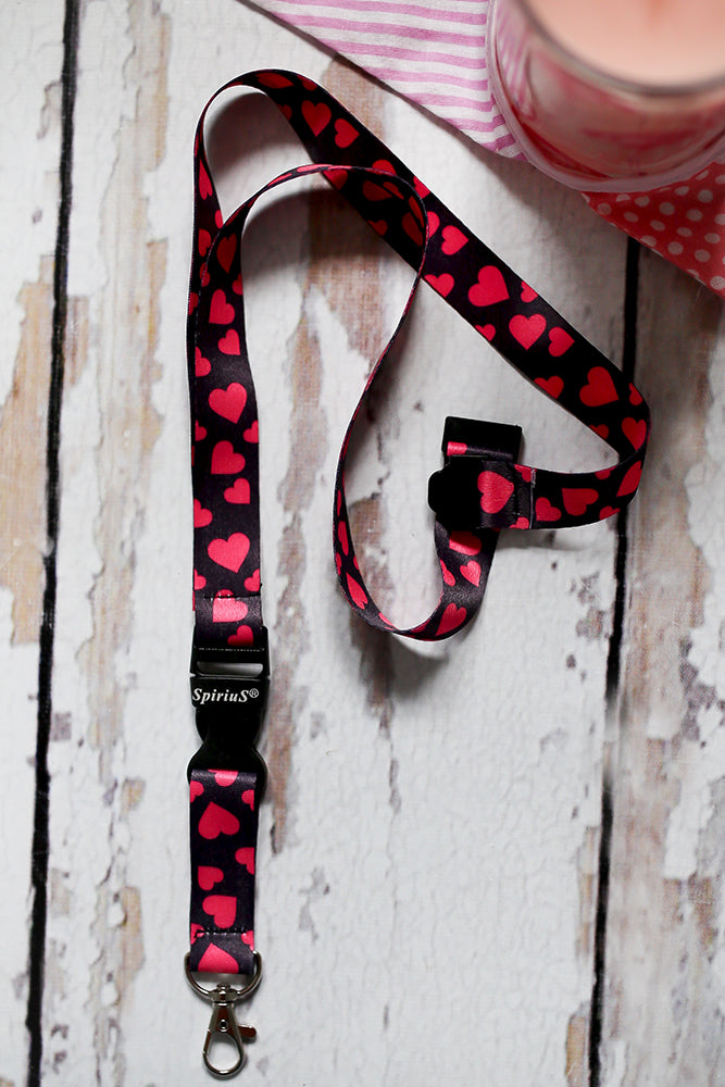 1 x SpiriuS Pink Hearts breakaway Lanyard neck strap + faux leather badges holder