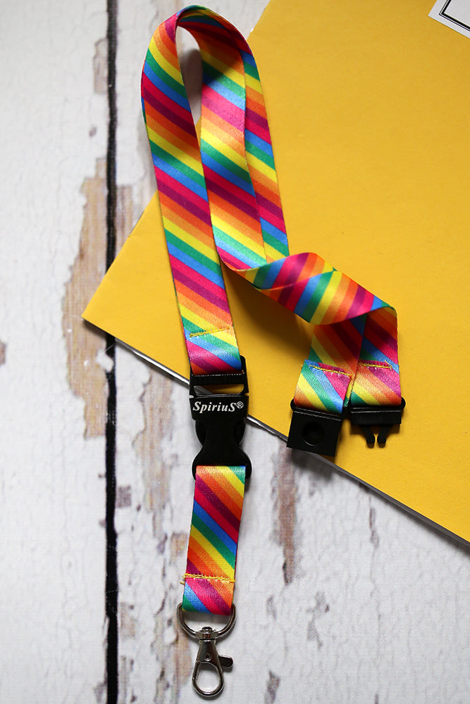 1 x SpiriuS Rainbow Stripes breakaway Lanyard neck strap + Clear plasic badge