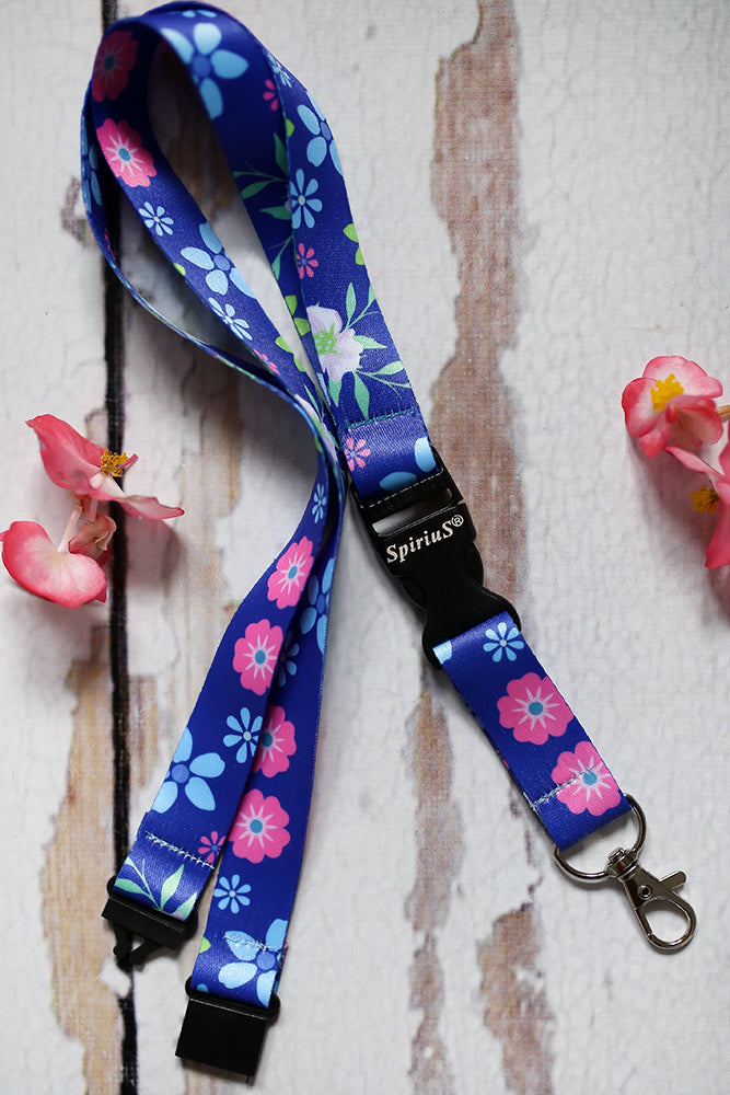 1 x SpiriuS Dark Blue Floral neck strap + clear waterproof badge badge holder