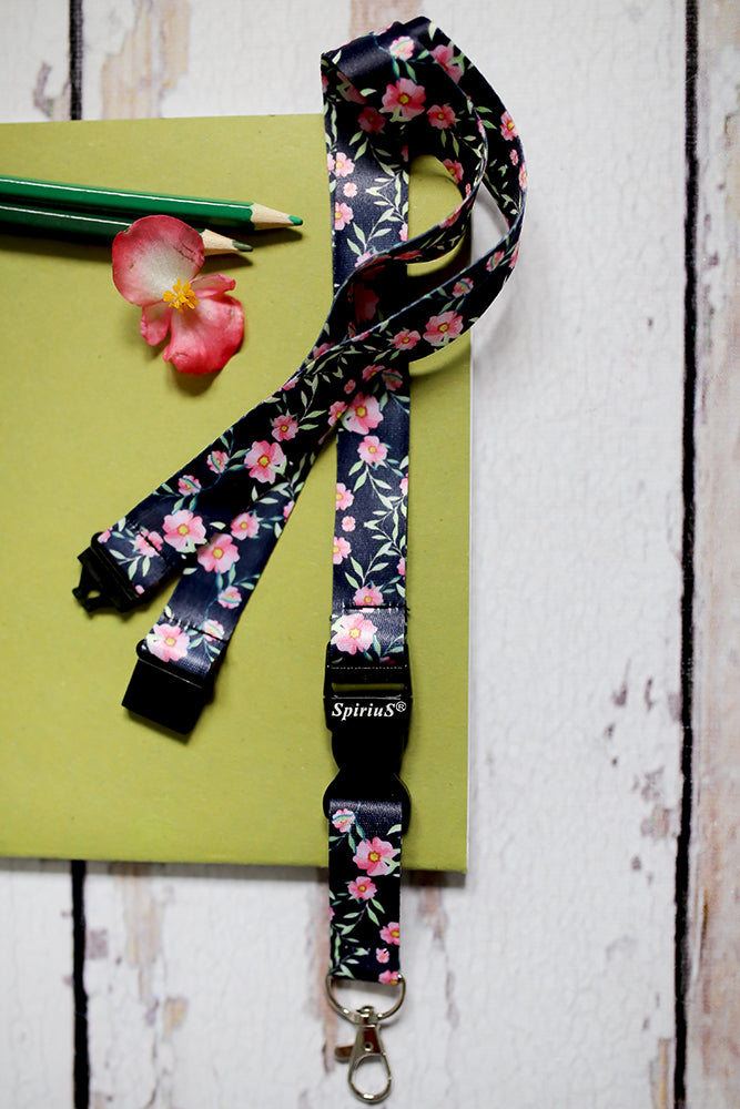 1 x SpiriuS Flowers in Black breakaway Lanyard neck strap + faux leather badges holder