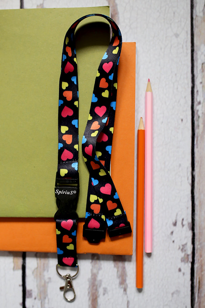 1 x SpiriuS Multi Hearts breakaway Lanyard neck strap + clear waterproof badge badge holder