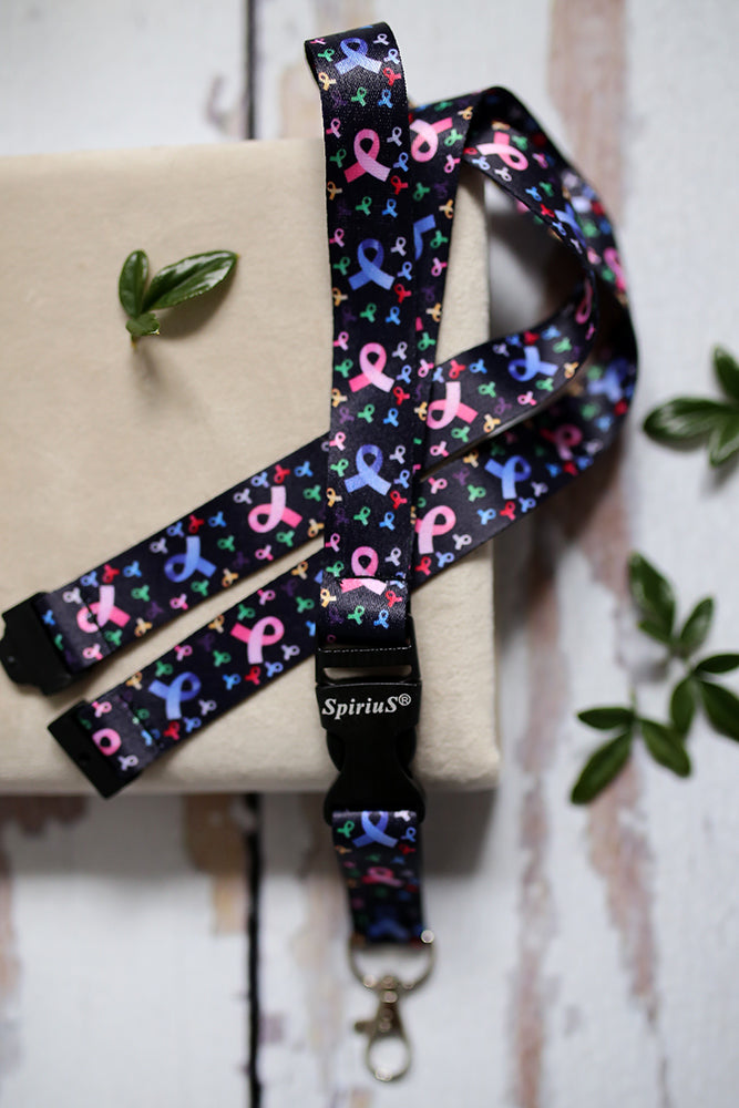 1 x SpiriuS Rainbow Cancer in Black breakaway Lanyard neck strap + Clear plasic badge
