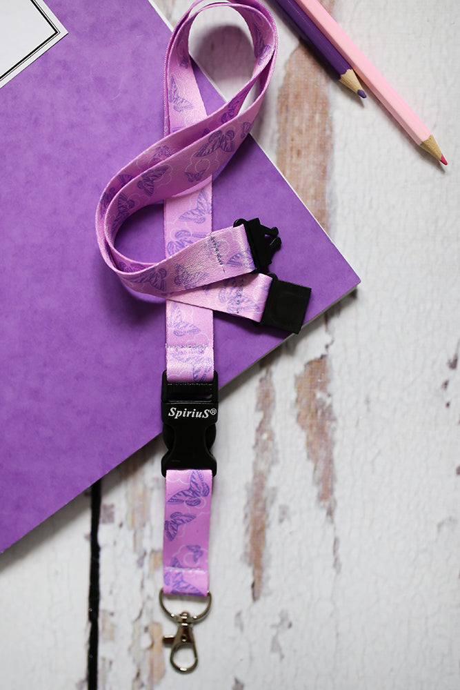 1 x SpiriuS Purple Butterfly breakaway Lanyard neck strap + Clear plasic badge