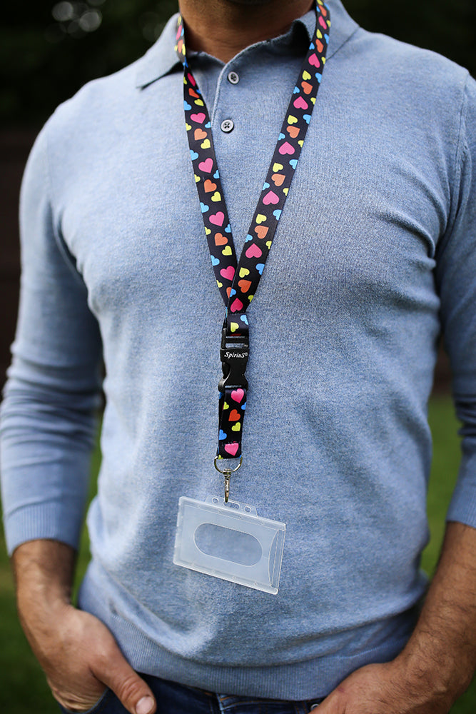 1 x SpiriuS Multi Hearts breakaway Lanyard neck strap + Clear plasic badge