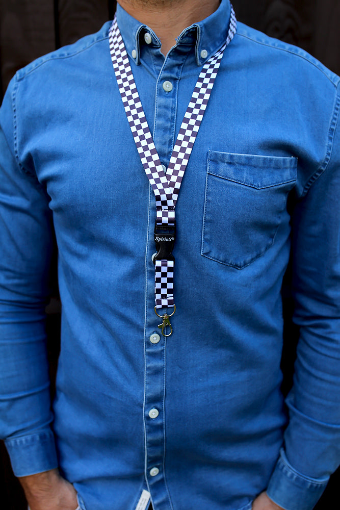 1 x SpiriuS WHITE BLACK CHECKER PLAID breakaway Lanyard neck strap + unique id badge holder