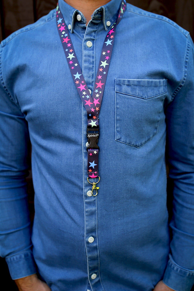 1 x SpiriuS RAINBOW STARS breakaway Lanyard neck strap + unique id badge holder