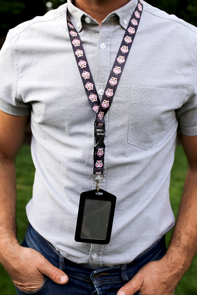 1 x SpiriuS Owl breakaway Lanyard neck strap + faux leather badges holder