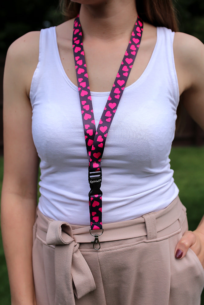 1 x SpiriuS PINK HEARTS breakaway Lanyard neck strap + unique id badge holder