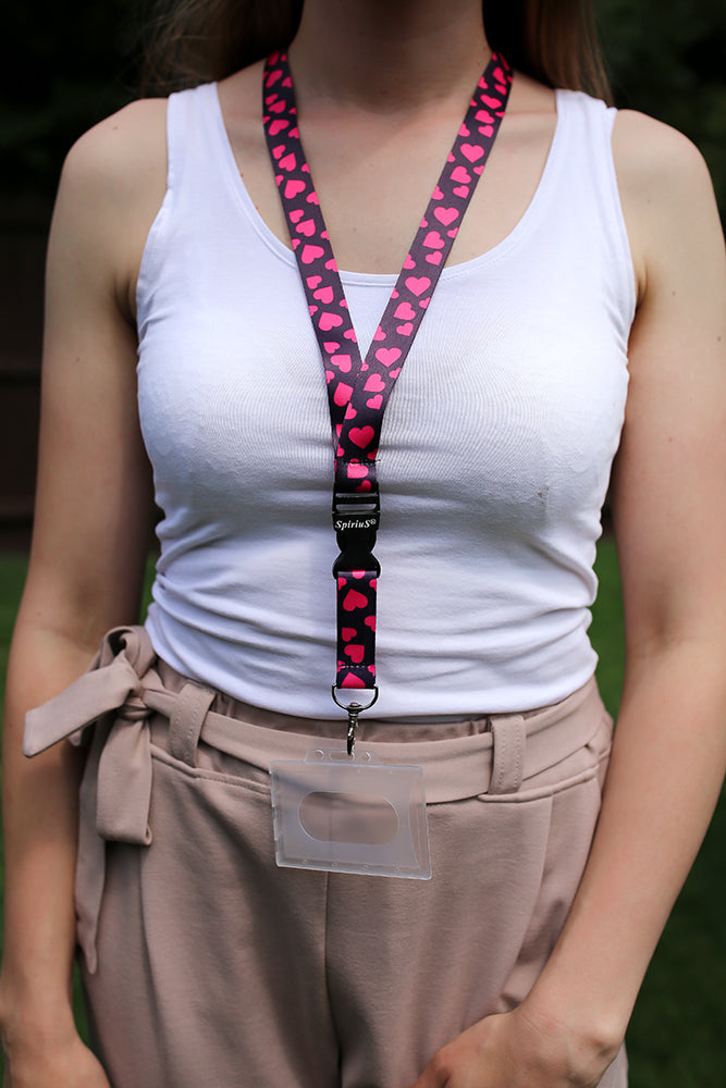 1 x SpiriuS Pink Hearts breakaway Lanyard neck strap + Clear plasic badge
