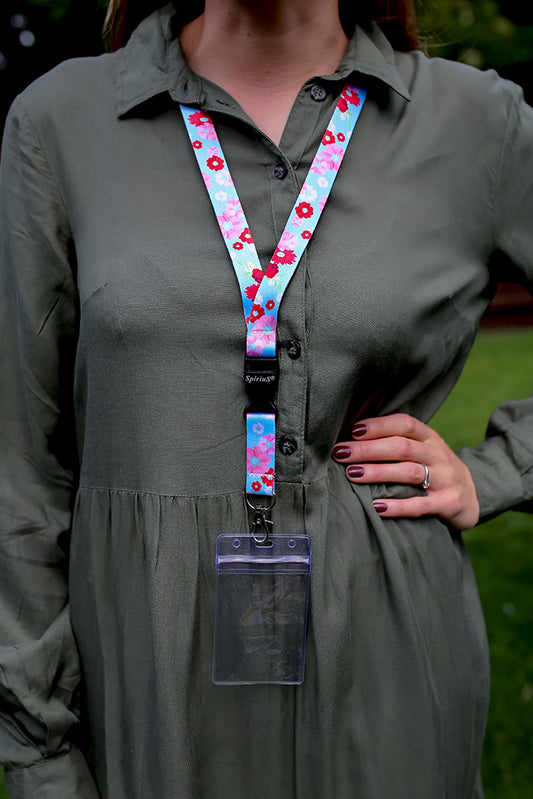 1 x SpiriuS Flowers in Blue neck strap + clear waterproof badge badge holder