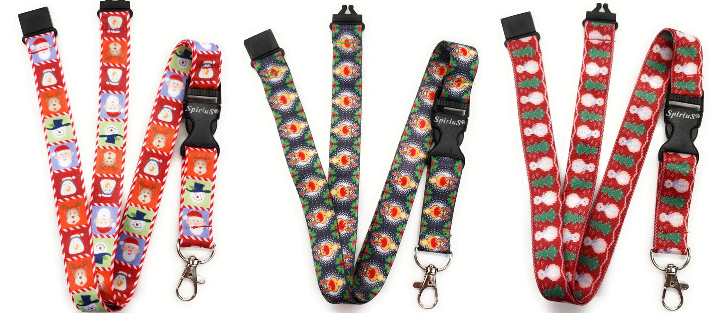 Set of 3 pcs Christmas lanyards with breakaway safety clip detachable clip Santa