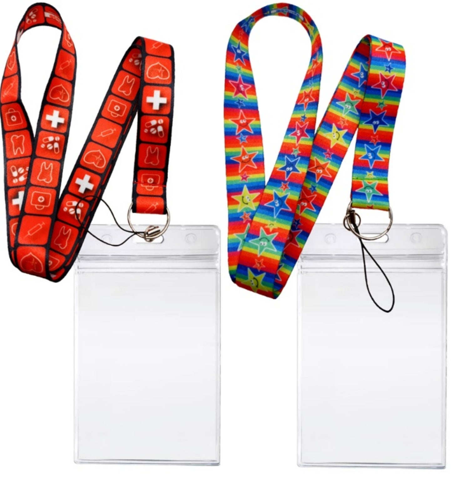 SpiriuS 2 x Lanyards set Neck straps with Large ID card Holder keyring phone loop string