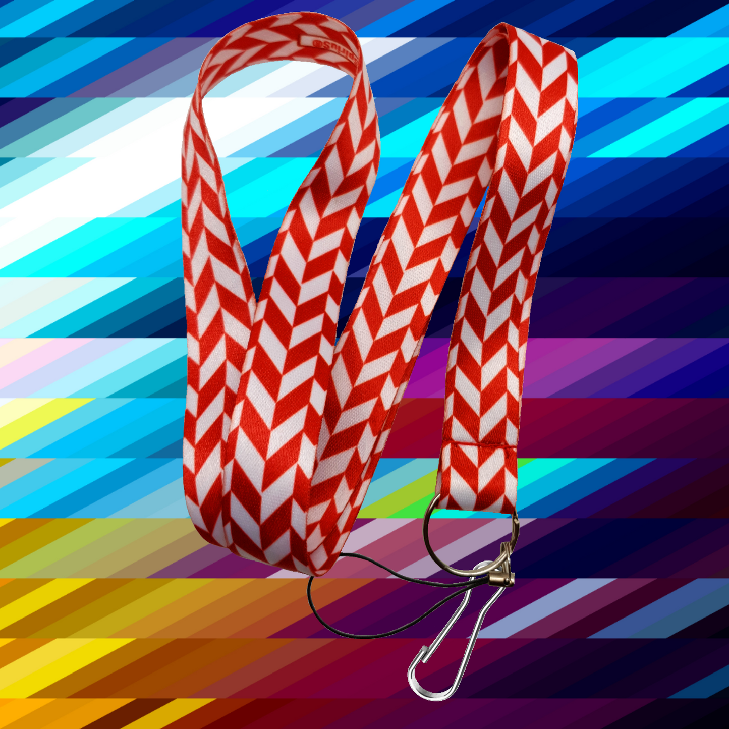 Lanyard Neck strap for ID card badge Holder with retractable reel Red & White braid pattern