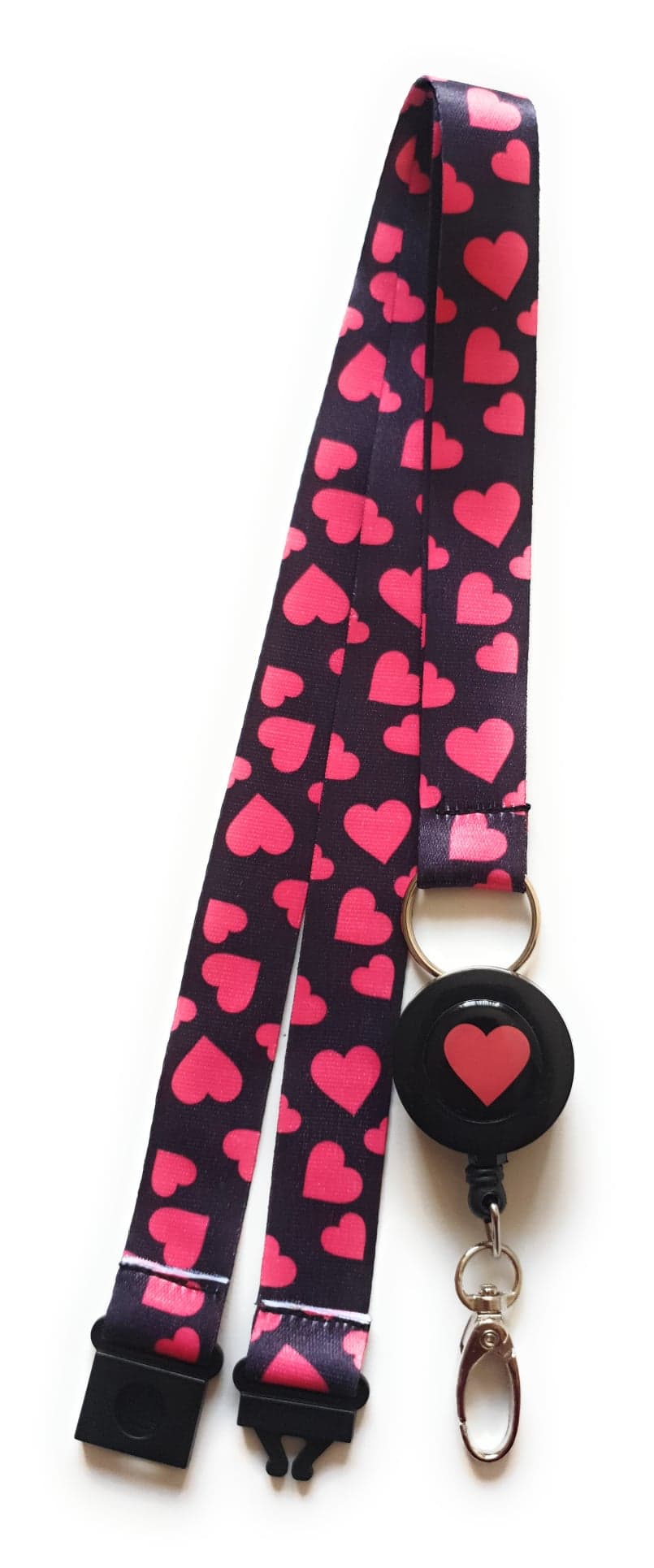 1x SpiriuS breakaway Lanyard with pink Hearts Retractable Reel ID Badge Holder with metal clip Keyring