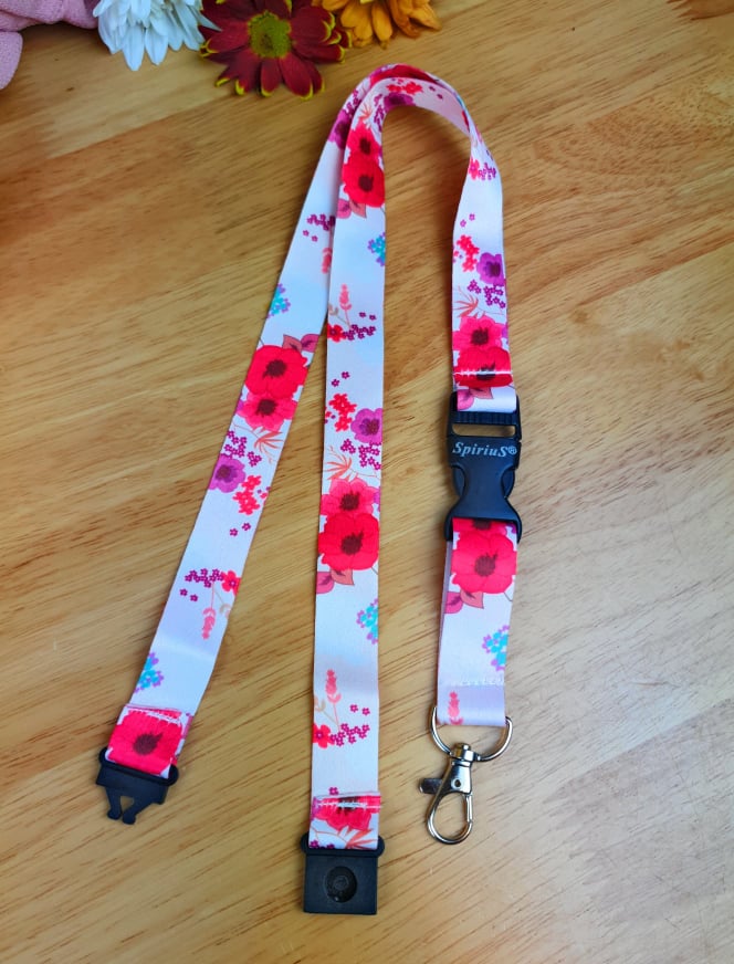 1 x SpiriuS POPPIES IN WHITE breakaway Lanyard neck strap + unique id badge holder