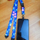 SpiriuS Phone Neck Lanyard Strap with sticky Universal Patch For any mobile phone, card holder dark blue flowers