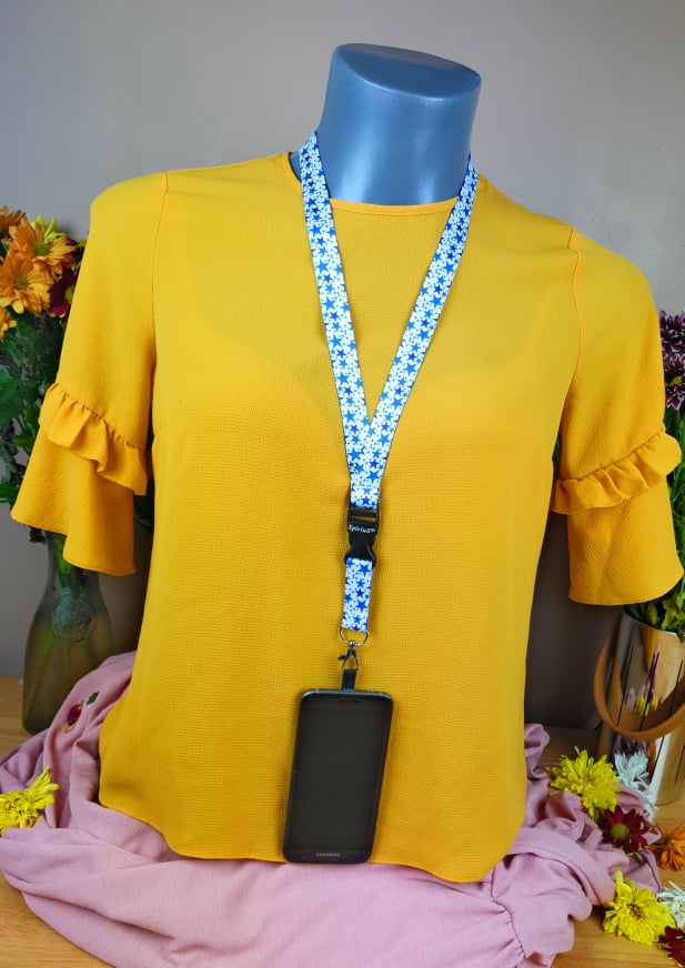SpiriuS Phone Neck Lanyard Strap with sticky Universal Patch For any mobile phone, card holder Blue stars
