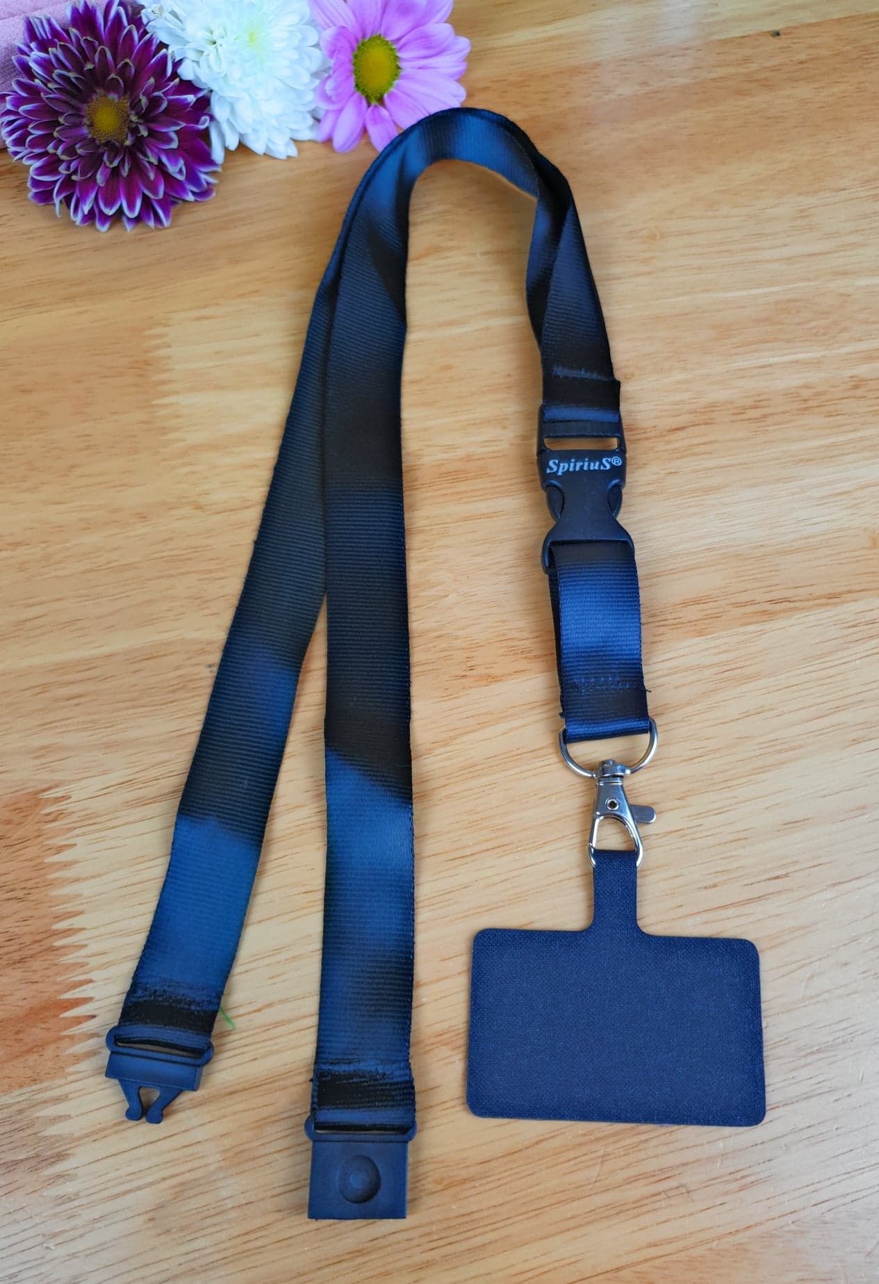SpiriuS Phone Neck Lanyard Strap with sticky Universal Patch For any mobile phone, card holder plain Black