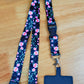 SpiriuS Phone Neck Lanyard Strap with sticky Universal Patch For any mobile phone, card holder Flowers in Black