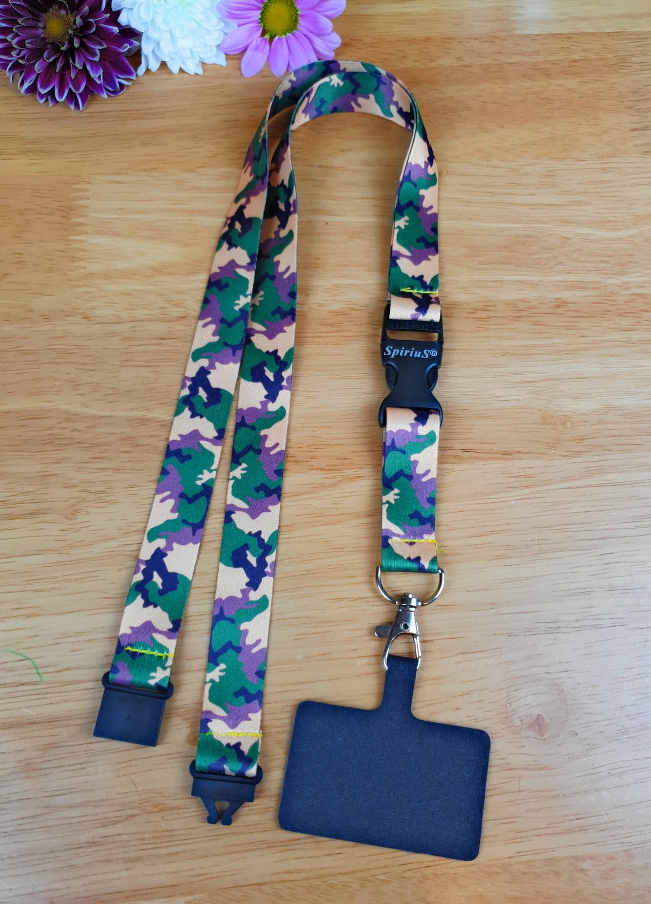 SpiriuS Phone Neck Lanyard Strap with sticky Universal Patch For any mobile phone, card holder army camouflage