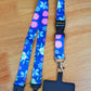 SpiriuS Phone Neck Lanyard Strap with sticky Universal Patch For any mobile phone, card holder dark blue flowers
