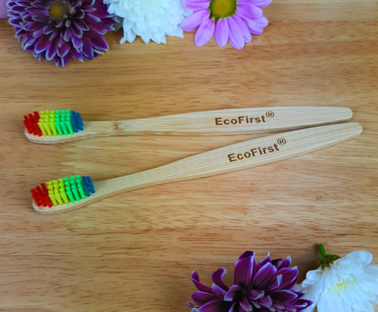 2 x EcoFirst Eco Friendly Natural Bamboo Toothbrushes Adults Rainbow Medium bristle