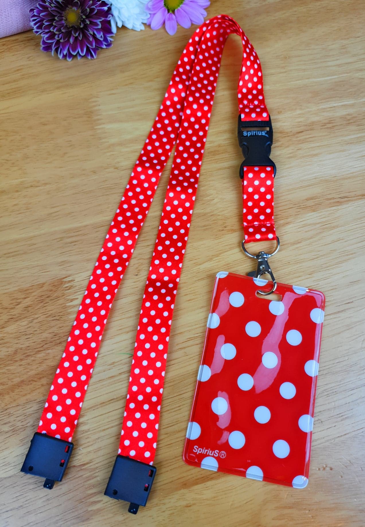 1 x SpiriuS Polka dot red breakaway Lanyard neck strap + unique id badge holder