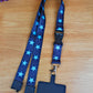 SpiriuS Phone Neck Lanyard Strap with sticky Universal Patch For any mobile phone, card holder Blue stars