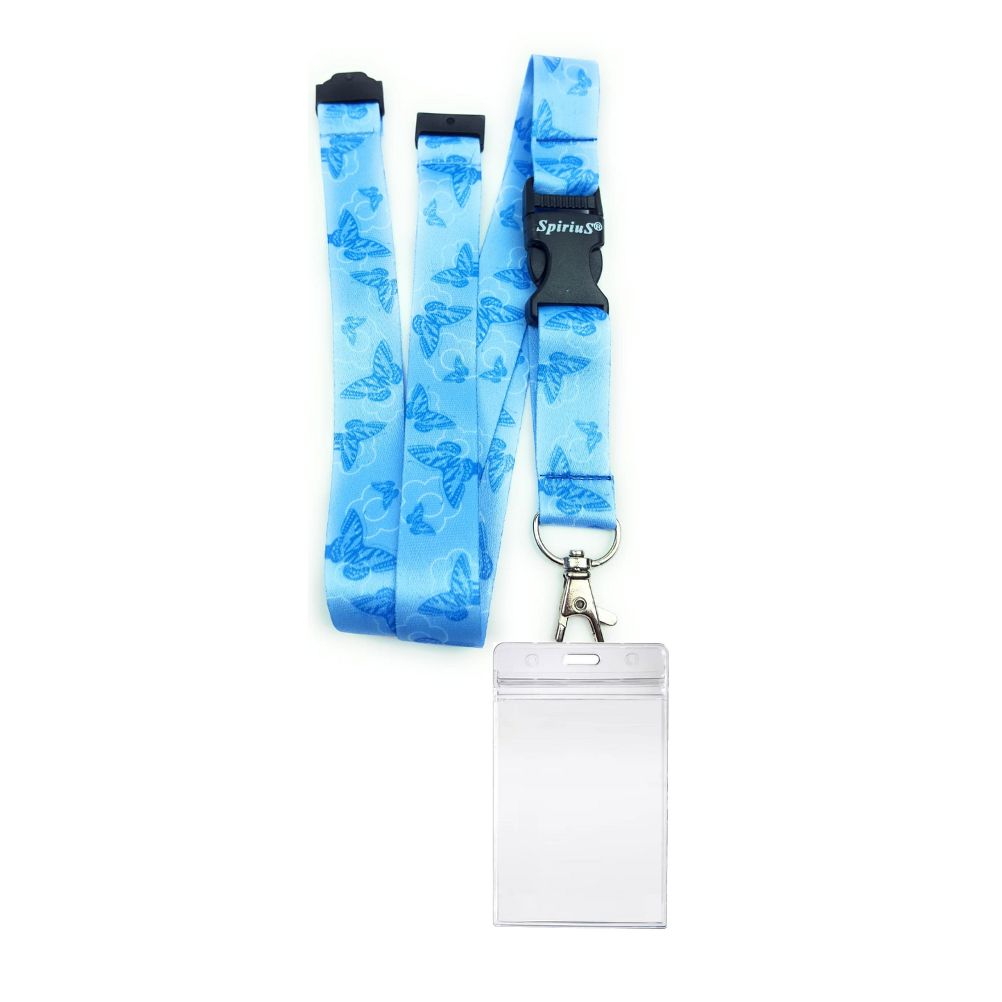 1 x SpiriuS Blue Butterfly Lanyard neck strap + clear waterproof badge badge holder