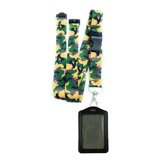 1 x SpiriuS Army Camouflage breakaway Lanyard neck strap + faux leather badges holder