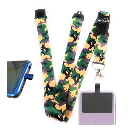 SpiriuS Phone Neck Lanyard Strap with sticky Universal Patch For any mobile phone, card holder army camouflage