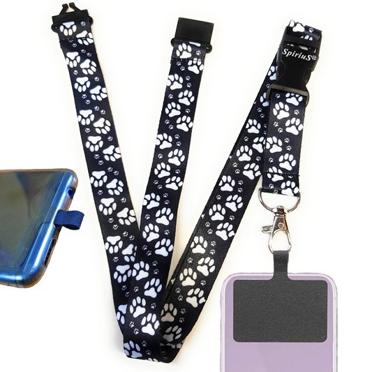 SpiriuS Phone Neck Lanyard Strap with sticky Universal Patch For any mobile phone, card holder Animal paws